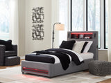 Verishaw Gray Twin Upholstered Bed with Wireless Audio