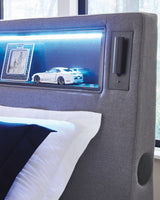 Verishaw Gray Twin Upholstered Bed with Wireless Audio