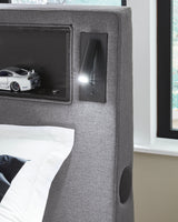 Verishaw Gray Twin Upholstered Bed with Wireless Audio