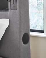 Verishaw Gray Twin Upholstered Bed with Wireless Audio