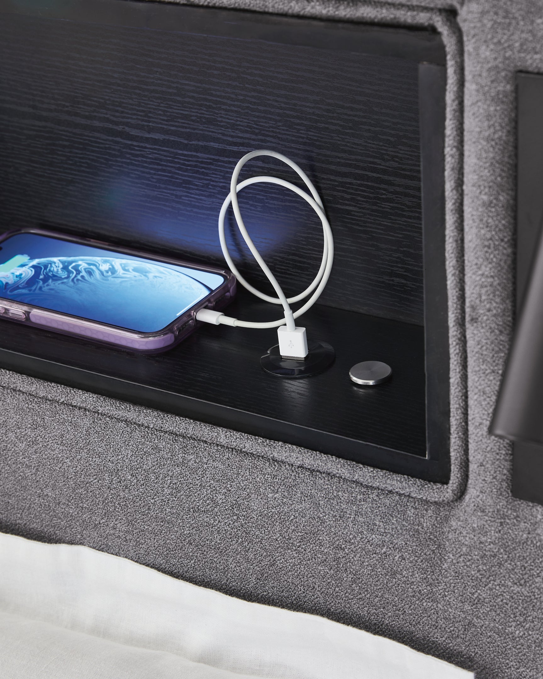 Verishaw Gray Twin Upholstered Bed with Wireless Audio