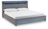 Verishaw Gray King Upholstered Bed with Wireless Audio