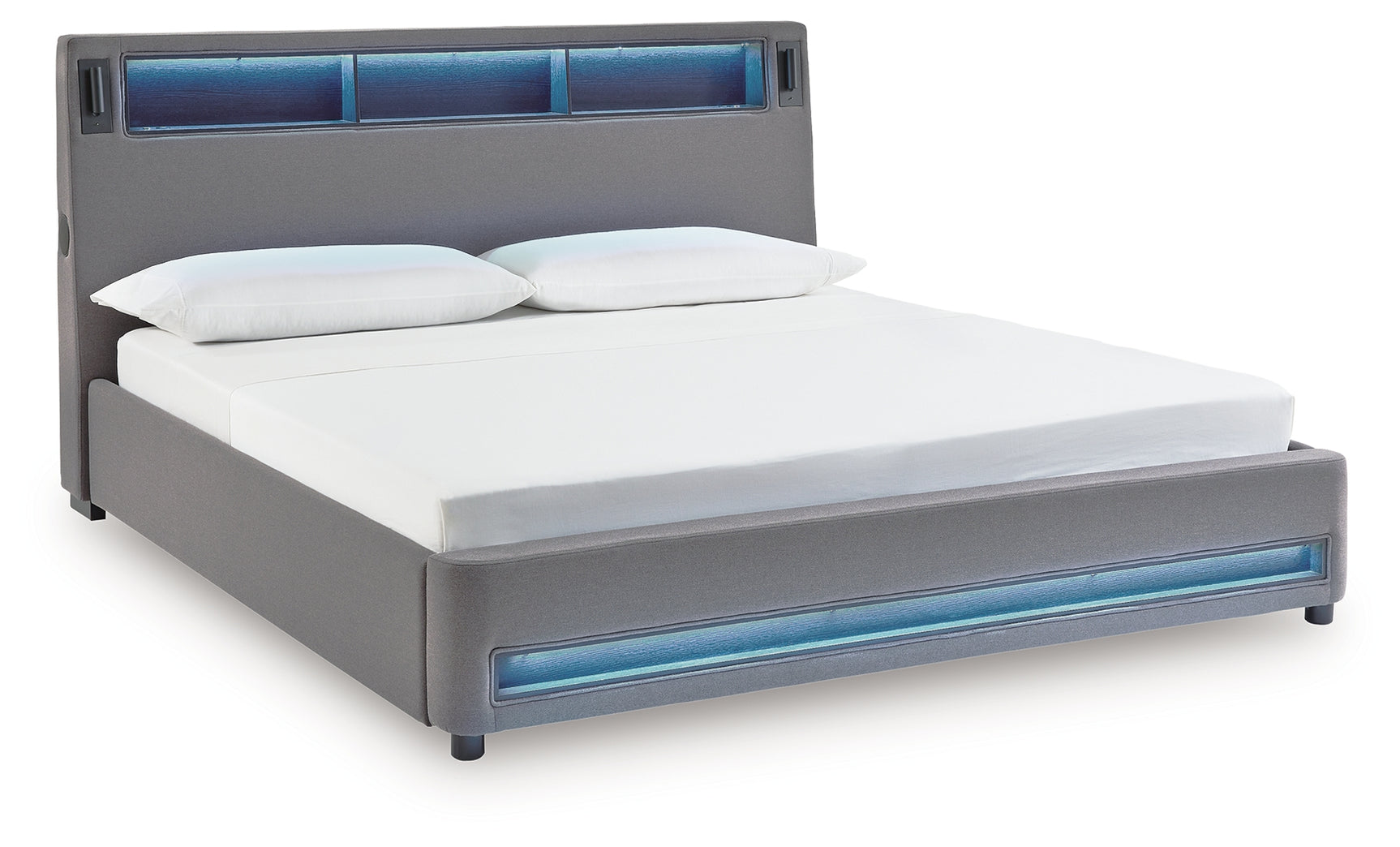 Verishaw Gray King Upholstered Bed with Wireless Audio