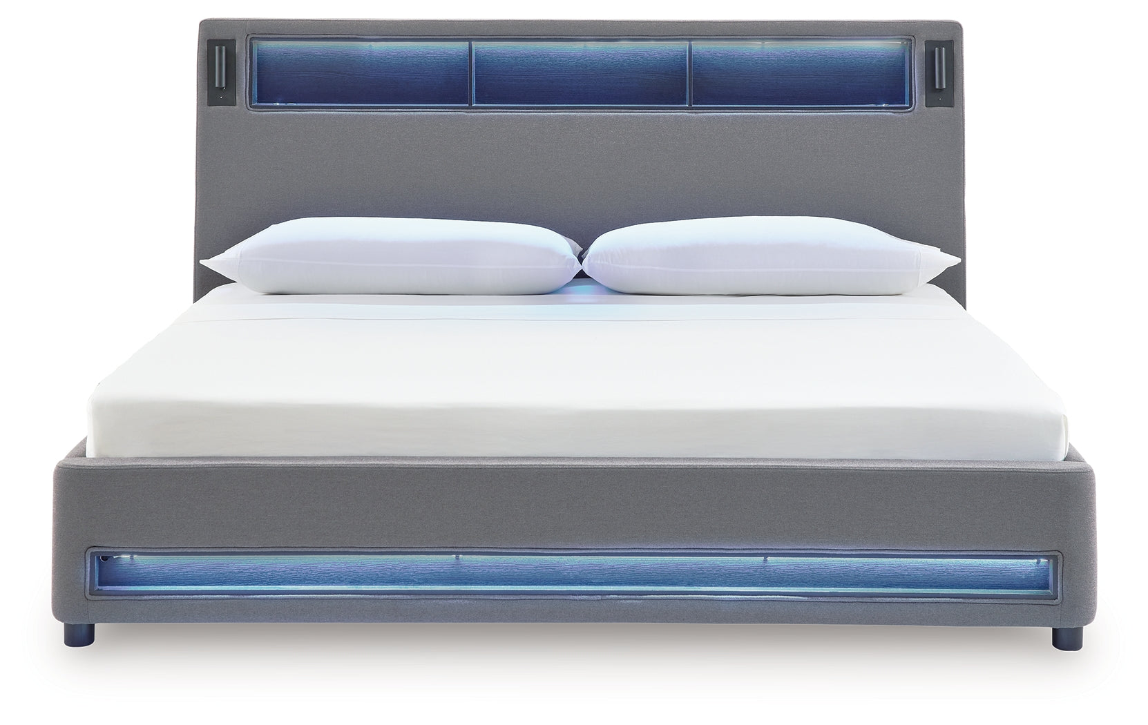 Verishaw Gray King Upholstered Bed with Wireless Audio