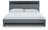 Verishaw Gray King Upholstered Bed with Wireless Audio