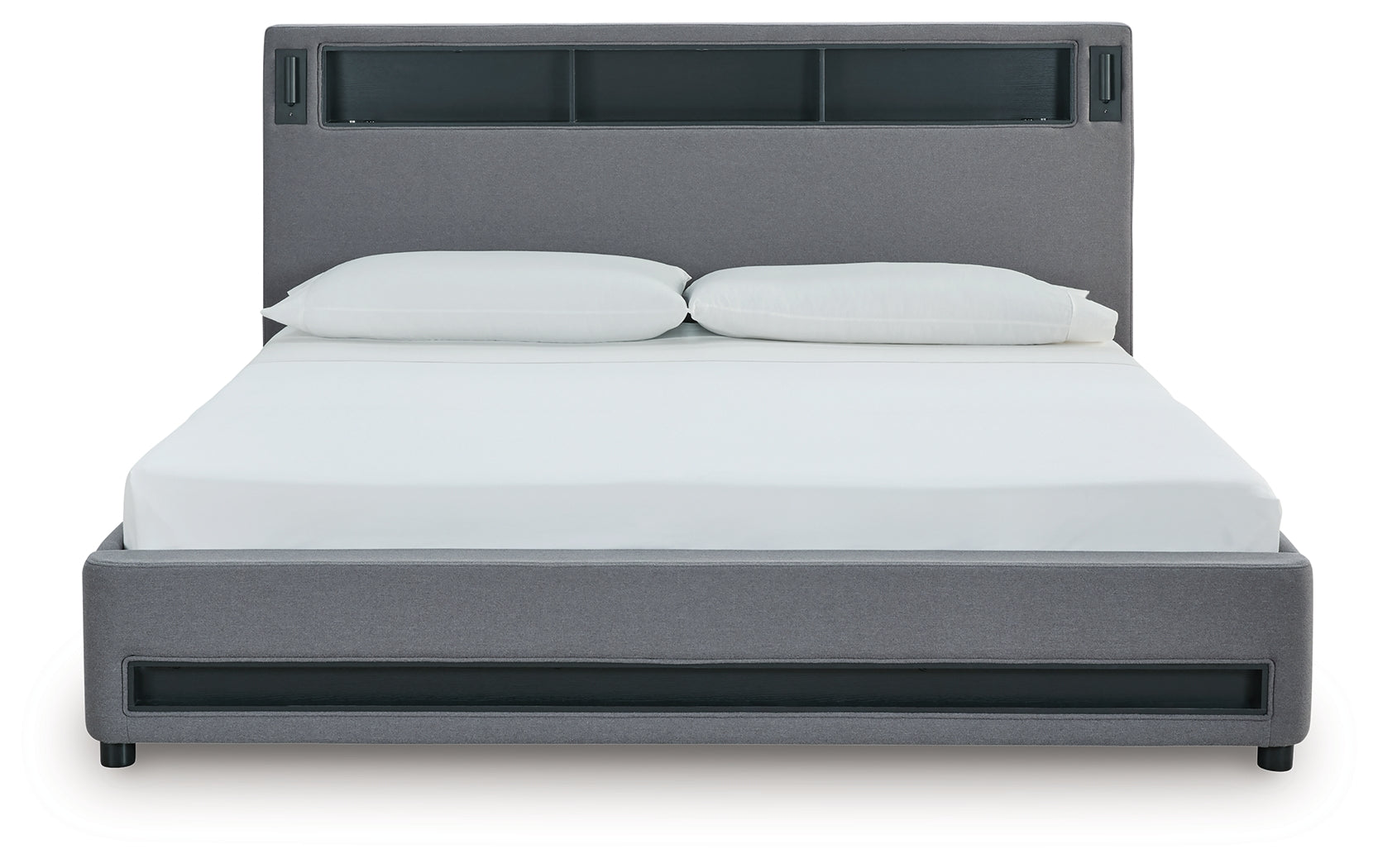 Verishaw Gray King Upholstered Bed with Wireless Audio