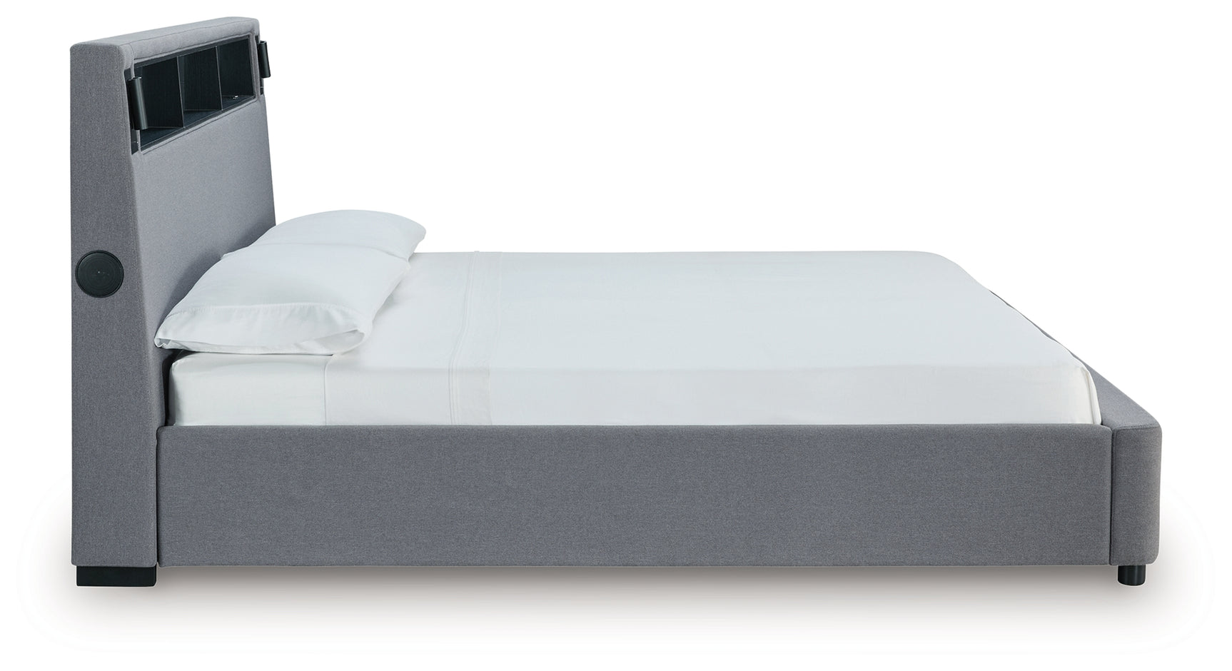 Verishaw Gray King Upholstered Bed with Wireless Audio