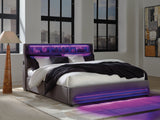 Verishaw Gray King Upholstered Bed with Wireless Audio