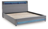 Verishaw Gray King Upholstered Bed with Wireless Audio