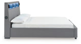 Verishaw Gray King Upholstered Bed with Wireless Audio
