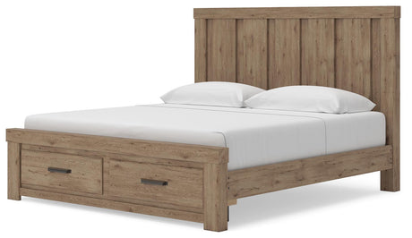 Oliandon Light Brown King Panel Storage Bed angled view