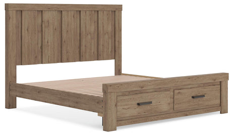 Oliandon Light Brown King Panel Storage Bed angled view