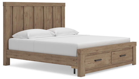 Oliandon Light Brown King Panel Storage Bed angled view