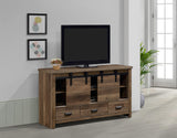 Calhoun Media Chest With Barn Door, Entertainments Cabinet, Wood And Veneer, And Features A Rustic Distressed Finish - Ella Furniture