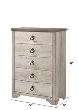 Patterson Chest Driftwood, Modern Sturdy Wood, Ring Metal Knob 5 Drawers - Ella Furniture