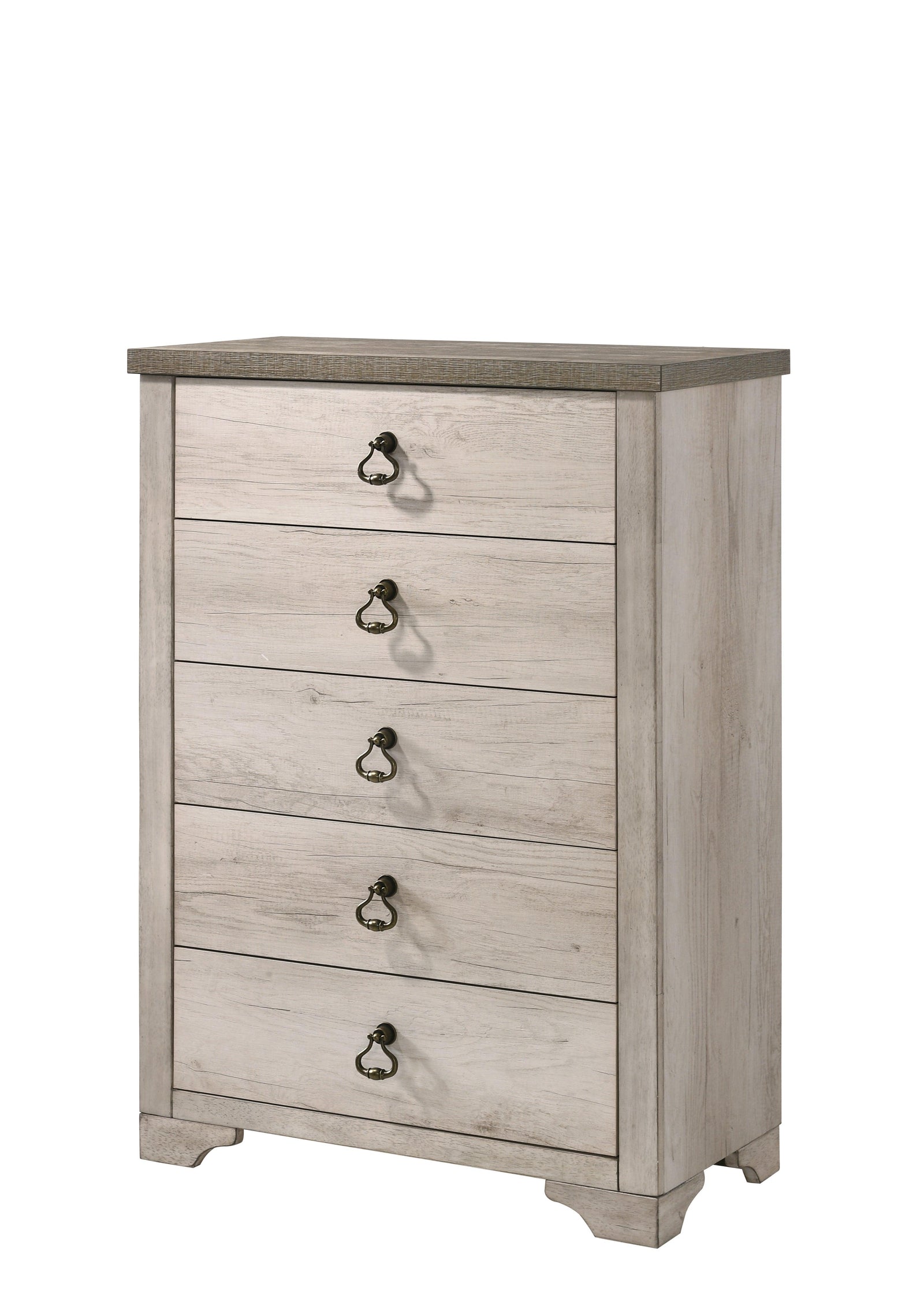 Patterson Chest Driftwood, Modern Sturdy Wood, Ring Metal Knob 5 Drawers - Ella Furniture