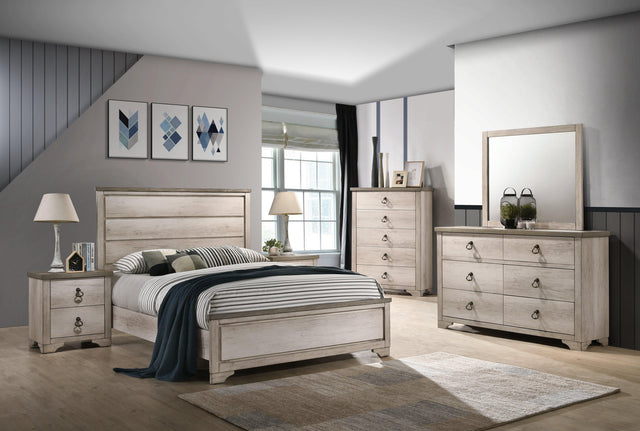 Patterson Driftwood Finish Solid Pine Wood Modern Rustic And Charm Panel Bedroom Set - Ella Furniture
