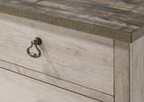 Patterson Night Stand Driftwood, Sleek And Modern Wood, Metal Ring 2 Drawers - Ella Furniture