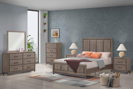 River Brown Modern Contemporary Solid Wood And Veneers Upholstered Panel King Bed - Ella Furniture