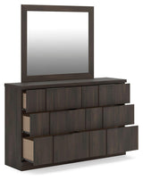 Shaehartin Dark Brown Dresser and Mirror angled view