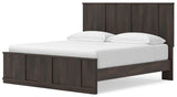 Shaehartin Dark Brown King Panel Platform Bed angled view