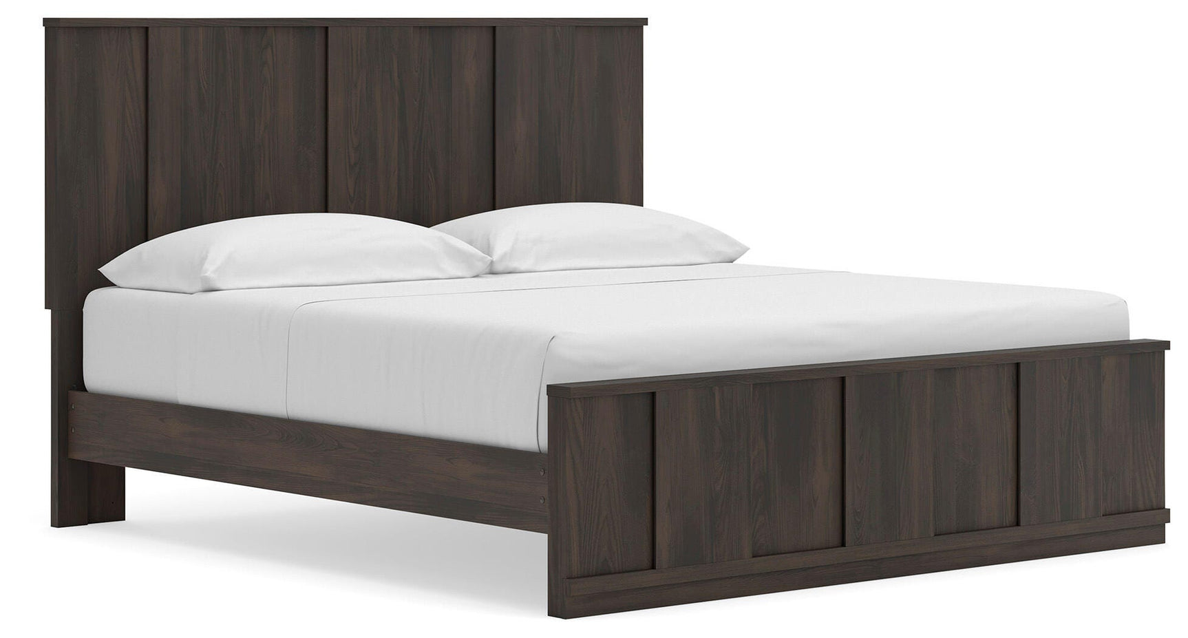 Shaehartin Dark Brown King Panel Platform Bed angled view
