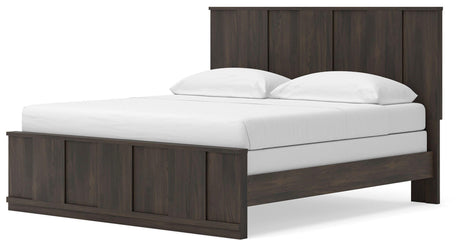 Shaehartin Dark Brown King Panel Bed angled view