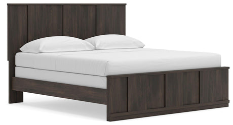 Shaehartin Dark Brown King Panel Bed angled view