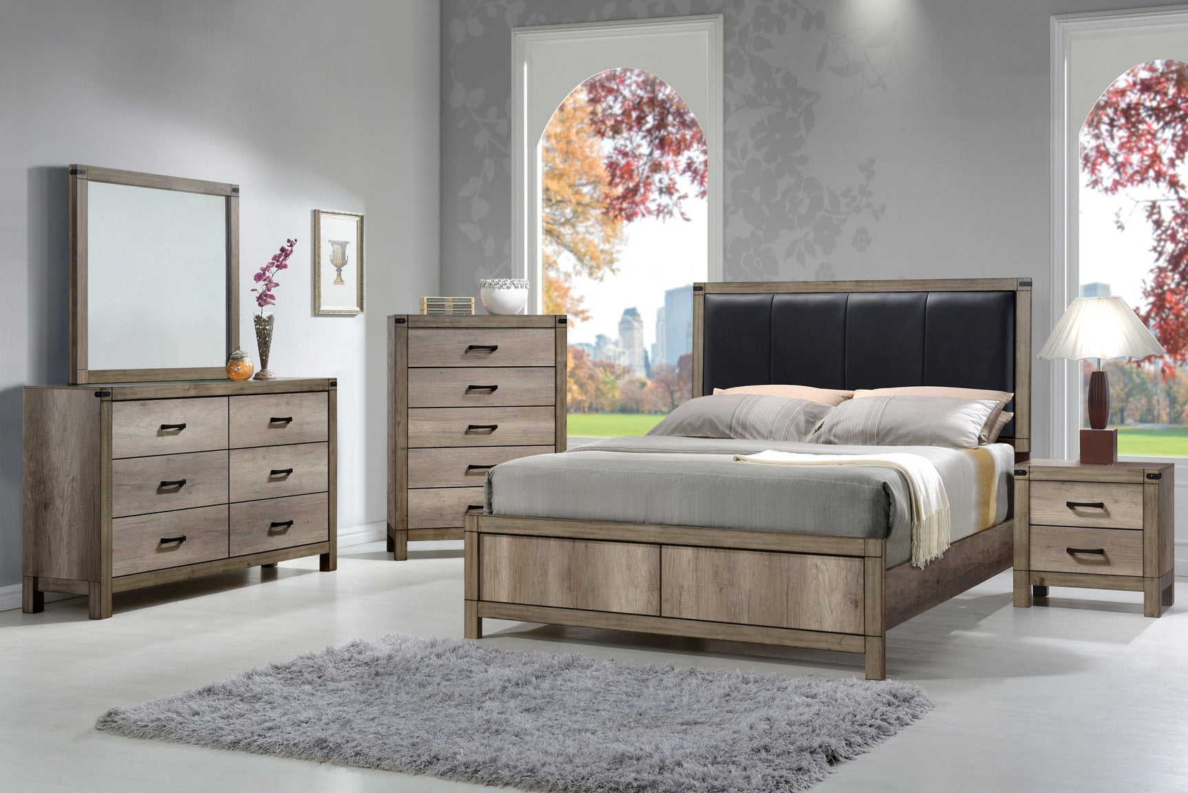 Matteo Melamine Sleek and Modern Contemporary Wood Full Fabric Upholstered Panel Bed - Ella Furniture