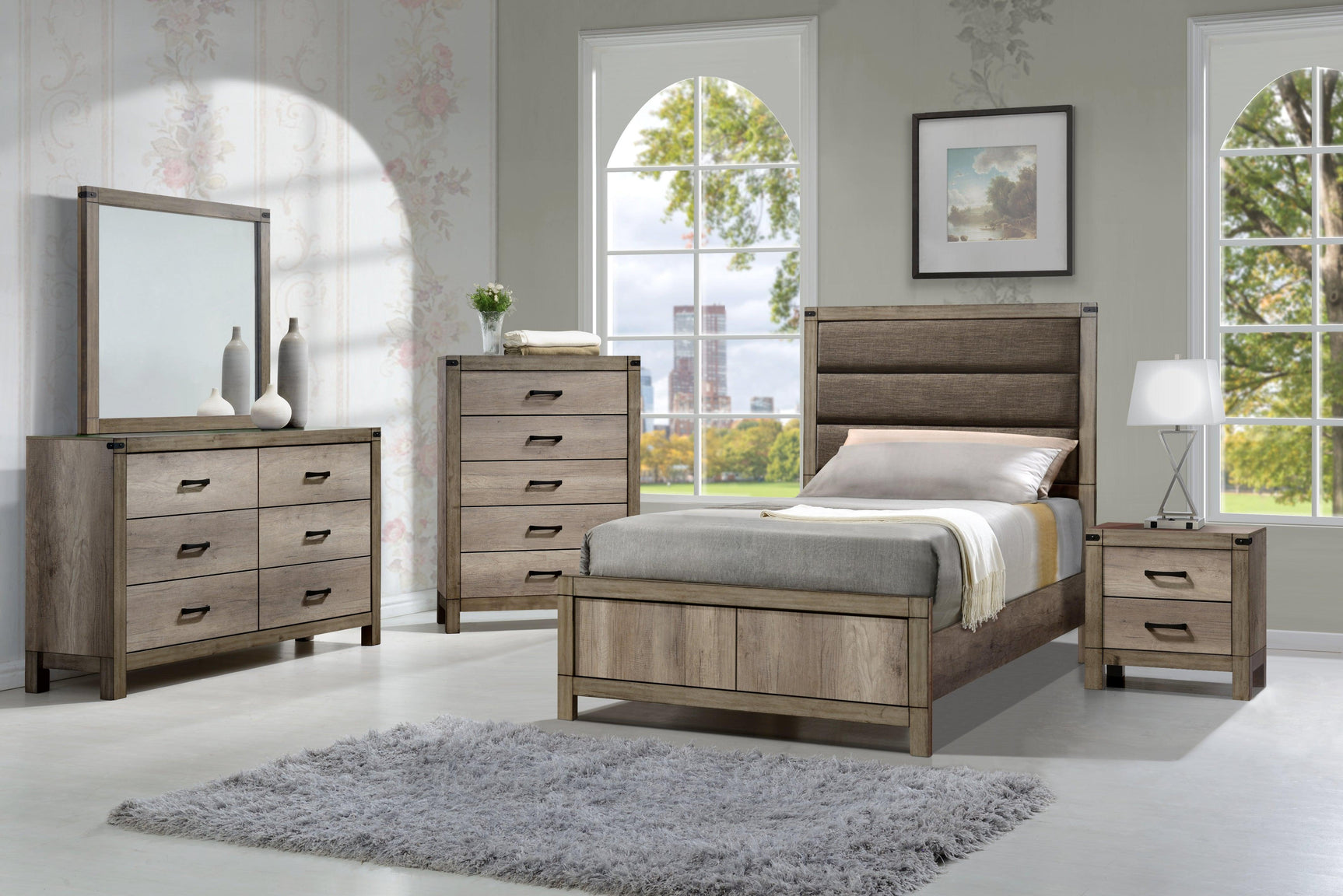 Matteo Melamine Sleek and Modern Contemporary Wood Full Fabric Upholstered Panel Bed - Ella Furniture
