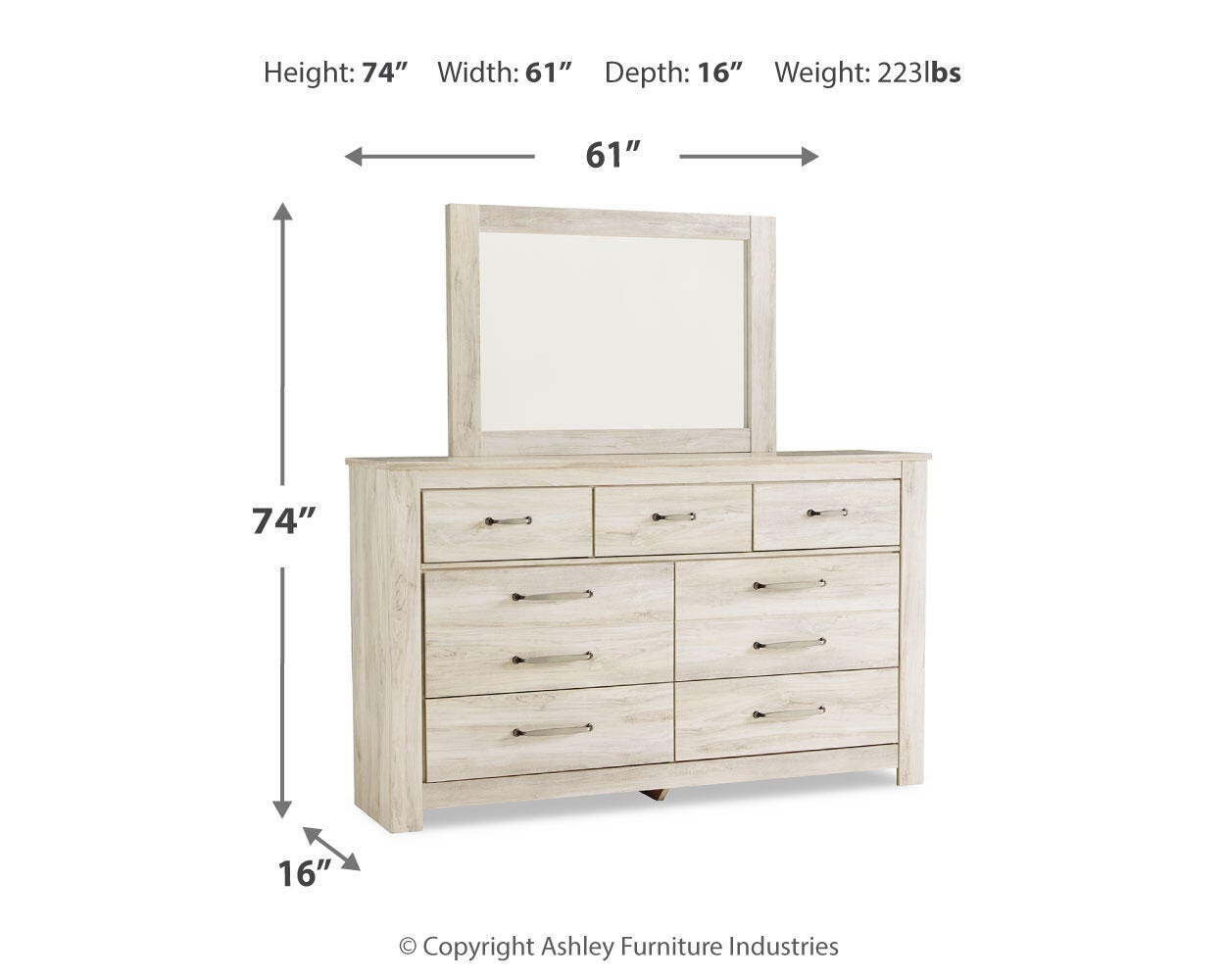 Bellaby Whitewash Platform Bedroom Set dimension view