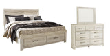 Bellaby Whitewash Platform Bedroom Set — 2-Drawer Footboard Storage — King / 3: Bed, Dresser, Mirror