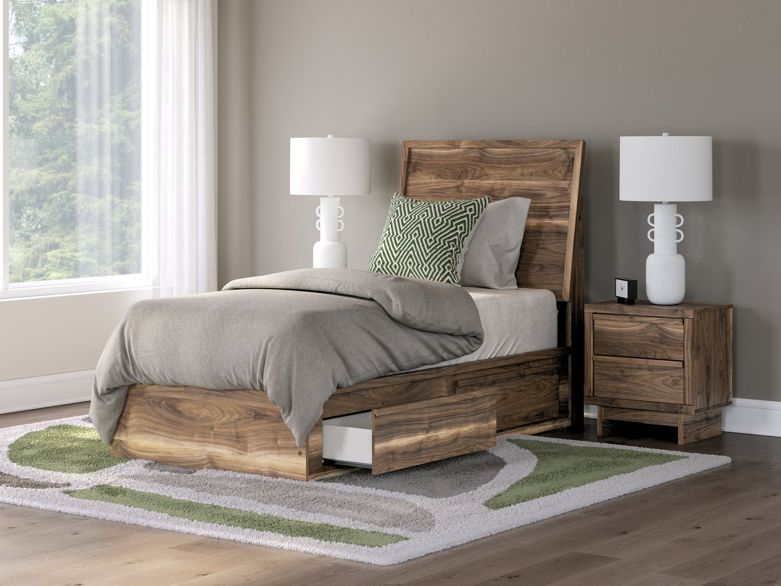 Chirason Brown Twin Panel Bed with Storage