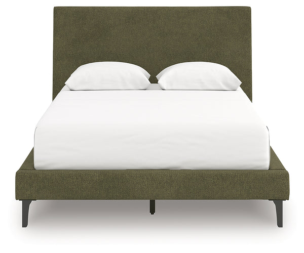 Chirason Sage Green Queen Upholstered Bed with Roll Slats
