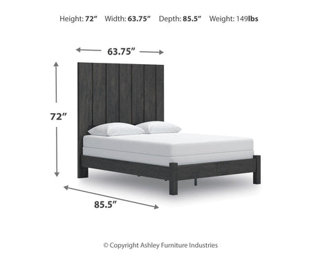 Fraluna Charcoal Panel Bedroom Set dimension view