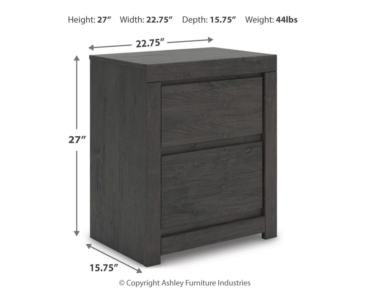 Fraluna Charcoal Panel Storage Bedroom Set dimension view