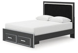 Zuraleus Black Queen Upholstered Panel Storage Bed