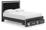 Zuraleus Black Queen Upholstered Panel Storage Bed