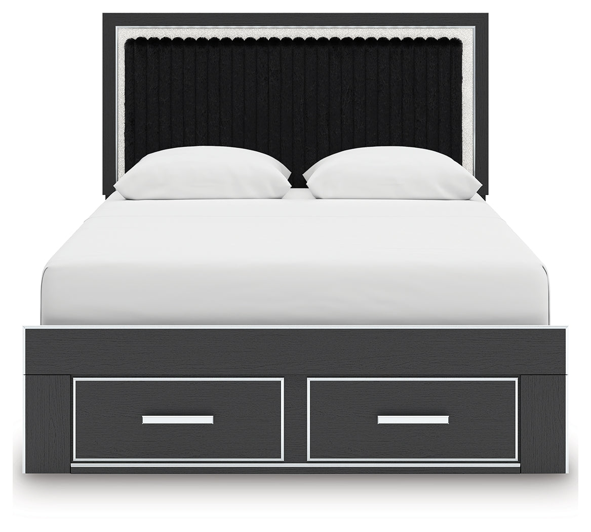 Zuraleus Black Queen Upholstered Panel Storage Bed