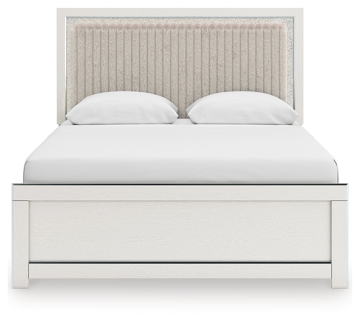 Zuraleus White Queen Upholstered Panel Platform Bed