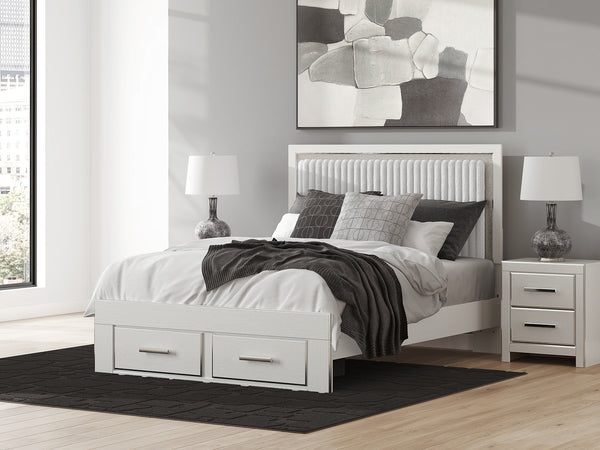 Zuraleus White Queen Upholstered Panel Storage Bed