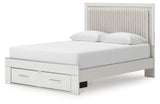 Zuraleus White Queen Upholstered Panel Storage Bed