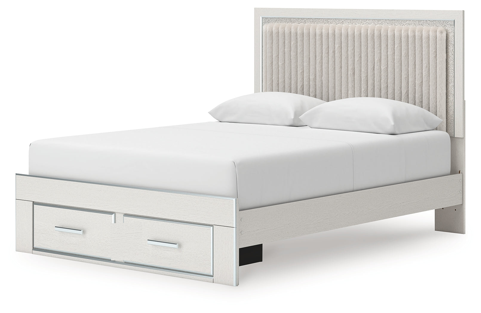 Zuraleus White Queen Upholstered Panel Storage Bed