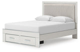 Zuraleus White Upholstered Panel Platform Storage Bedroom Set angled view