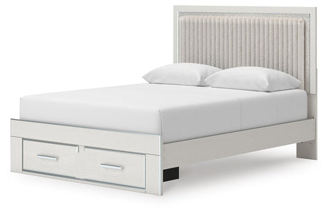 Zuraleus White Upholstered Panel Platform Storage Bedroom Set angled view