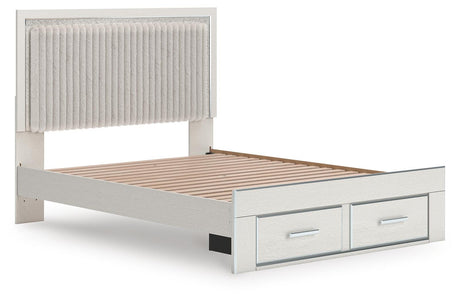 Zuraleus White Upholstered Panel Platform Storage Bedroom Set angled view