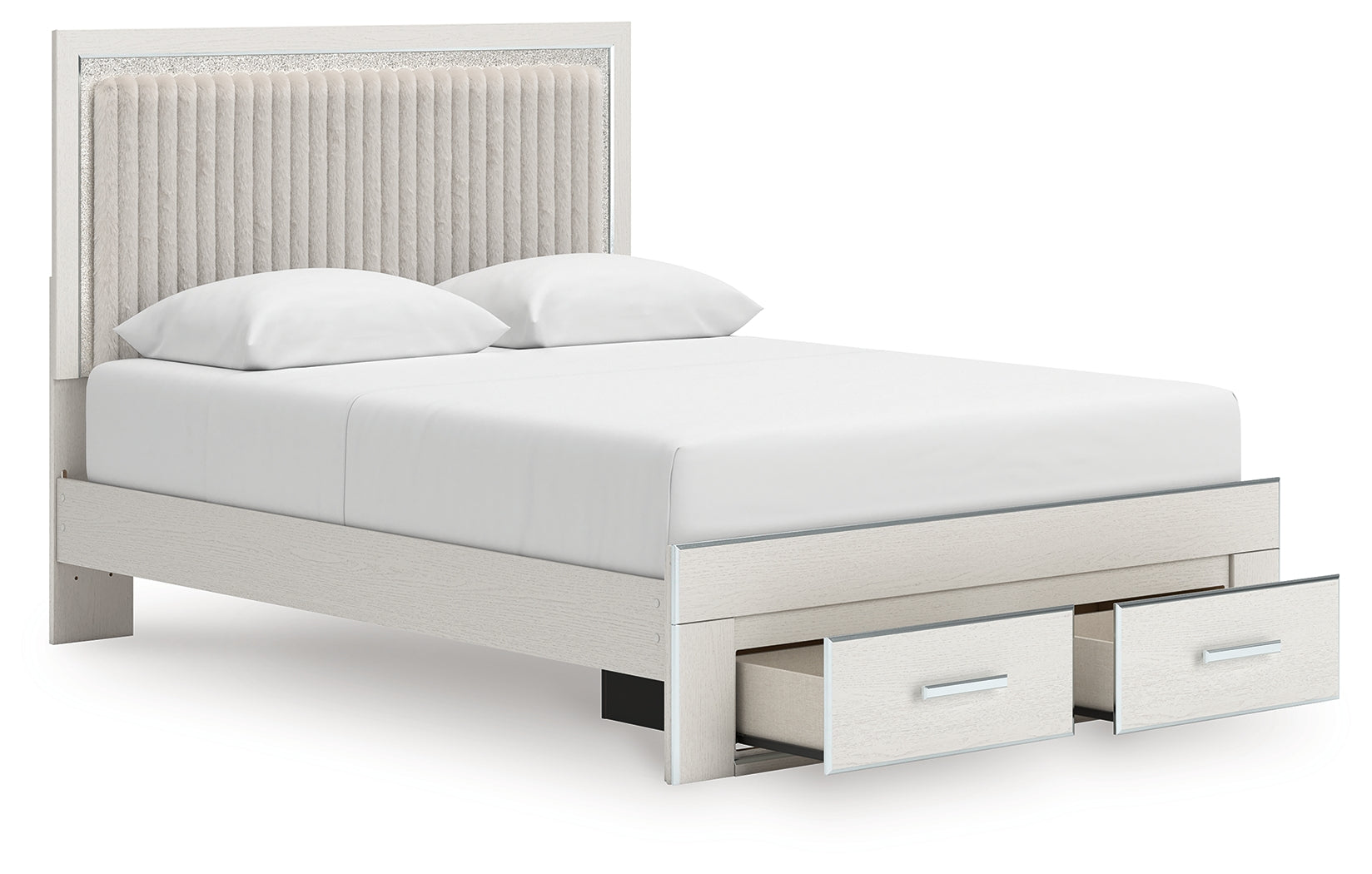 Zuraleus White Queen Upholstered Panel Storage Bed