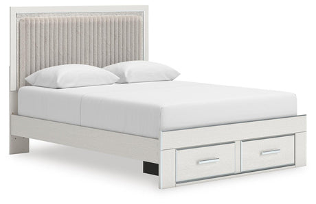 Zuraleus White Upholstered Panel Platform Storage Bedroom Set angled view
