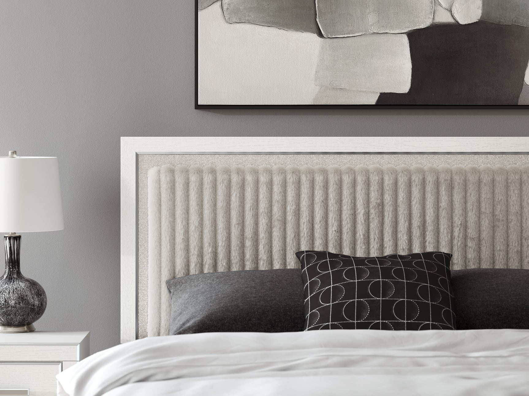 Zuraleus White King Upholstered Panel Platform Bed