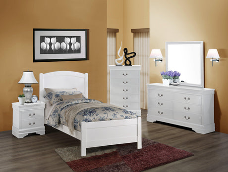 Louis Philip Chest White, Sleek And Modern Wood And Veneers, Pewter Bail 5 Drawers - Ella Furniture